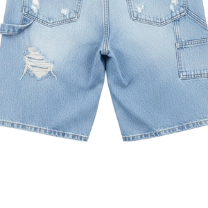 Men’s Light Blue Distressed Denim Shorts Paint Splatter Ripped Loose Fit Knee Length Baggy Jean Shorts Casual Streetwear - Product Image 4