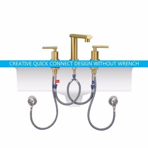 Rubinetto per lavabo bagno da 8 pollici, finitura oro spazzolato, a 3 fori, a basso profilo, con scarico a scomparsa in metallo, per lavabo. - Product Image 6