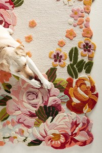พรมขนสัตว์ทอมือลายดอกไม้สไตล์โมเดิร์น สำหรับตกแต่งห้องครัว โรงแรม สำนักงาน และบ้าน; ซักได้ ใช้ได้ทั้งภายนอกและภายในบ้าน รวมถึงปิกนิก - Product Image 2