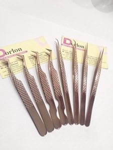 Rose Gold Japanese Stainless Steel Eyelash Extension Tweezers With Custom Logo <b>Case</b> Plain Grip Pointed & Volume Lash Tweezer - Product Image 3