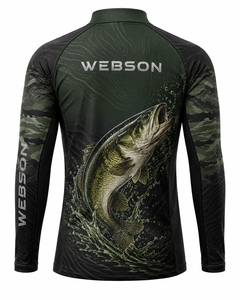 Chemise de pêche pour homme Webson à manches longues, impression par sublimation, séchage rapide, UPF 50, fermeture éclair, motif poisson rouge et noir, vente en gros - Product Image 2