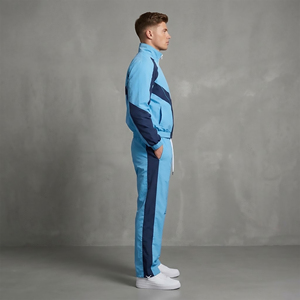 Chaqueta Deportiva Azul para Hombre con Bloques de Color, Cortavientos, con Cierre de Cremallera y Pantalones Deportivos a Juego, Traje Deportivo para Otoño - Product Image 5