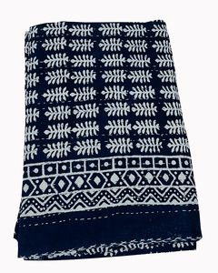 Silkgram Traditional Chinese Cotton Kantha <b>Quilt</b> Blue Floral Hand-Stitched Eco-Friendly All-Season Home Decor <b>Throw</b> Cover - Product Image 2