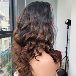 Wholesale Price 100% Raw Virgin Vietnamese Human Lace Weft <b>Curly</b> Wig Ombre Brown Color Super Double Drawn Hair <b>Extensions</b> - Product Image 6