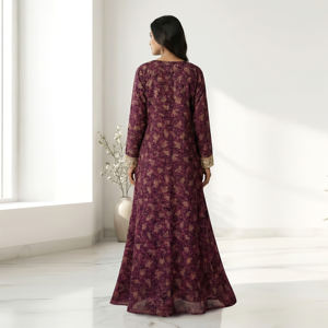 Robe Kaftan Arabe Contemporaine BSY avec Broderie au Col, Modèle Jilbab pour Femme, Longueur Ras du Sol, Idéale pour les Fêtes Islamiques, l'Aïd et le Ramadan - Product Image 2