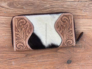 Cuir usiné à la main grande capacité multi-cartes fermeture éclair plus grand portefeuille Western femmes mode véritable cuir de vachette pochette sac à main - Product Image 5