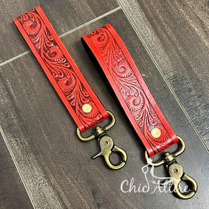 Best Selling Tooled Genuine Leather <b>Keychain</b> Wristlet Floral Western Key Fob <b>Carabiner</b> Key Holder with Snap Hook Gift Souvenir - Product Image 1