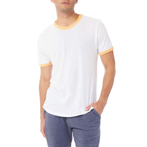 Camiseta de Manga Corta Gris para Hombre con Ribete en Contraste Negro, Corte Regular, Informal, de Algodón Jersey, Cuello Redondo, Color Sólido - Product Image 6