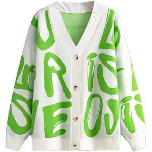 Cárdigan de Punto Personalizable para Mujer, Informal, de Invierno, Cuello en V, Poliéster/Algodón, Manga Raglán, con Bolsillos, Transpirable - Product Image 2