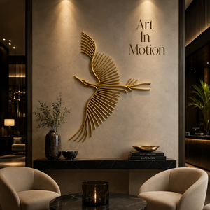 Sculpture murale en aluminium d'oiseau doré, art métallique contemporain, décoration intérieure pour la maison ou le bureau, accent suspendu artisanal - Product Image 2