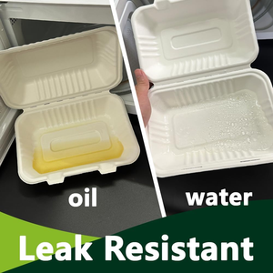 <b>Heavy</b>-<b>Duty</b> Waterproof Clamshell Takeout Containers Compostable Bagasse Food <b>Boxes</b> Lids Disposable To-Go Lunch Salad Meal Prep - Product Image 4