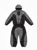Ensemble de jogging 2 pièces vintage délavé à l'acide, coupe-vent imperméable, sweat à capuche et pantalon taille haute élastique, en nylon ample, grande taille