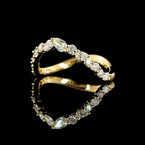 Classic 0.38 CT Pear Shaped Diamond Wave Band Curved Stackable Engagement Ring IGI certified Guard Solid Gold Ring - Product Image 2