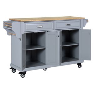 Carrello da Cucina a 5 Ruote con Armadietto, 2 Cassetti Superiori, Isola da Cucina con Piano in Legno di Gomma, Doppio Carrello Centrale per Isola Cucina - Product Image 6