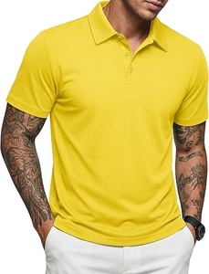 Polo de Punto de Manga Corta para Hombre, Color Amarillo Sólido, Talla Grande, Ropa Casual - Product Image 3
