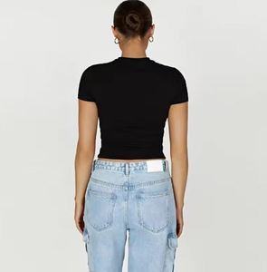 Custom High Quality Plain Short Sleeve T-Shirt Crop <b>Top</b> Tshirt Blank Cotton Girl <b>Y2K</b> Baby Tee for Women - Product Image 3