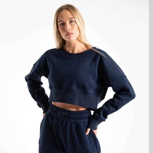 Sudaderas con Capucha Extra Grandes para Mujer, Premium, con Estampado Personalizado, OEM, Venta al Por Mayor, Ropa Casual Urbana, Suministro al Por Mayor, Sudadera Corta Azul Marino para Mujer - Product Image 4