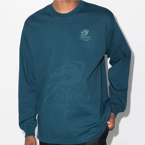 ZHOST <b>Men</b> Long Sleeve <b>T</b>-<b>Shirt</b> O-Neck 100% Cotton Knitted Jersey Casual Wear Breathable Regular Fit Front Logo Printed 320g - Product Image 3