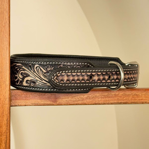 Durable Pet Accessories Genuine Leather Dog Collar with Metal Buckle & D-<b>ring</b> Eco-friendly Luxury Hand Tooled Leather Pet Collar - Product Image 5