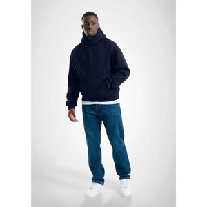 Men's <b>Black</b> Hooded <b>Sweatshirt</b> Regular Fit Solid Color Casual French Terry Pullover With Front Pocket Breathable Design - Product Image 2