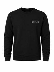 Sudadera de punto para hombre de 400 GSM, negra, con cuello alto, ajuste holgado, color liso, con logo personalizado impreso frontalmente, bolsillo, informal, para invierno, MOQ bajo - Product Image 1