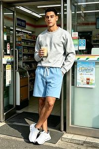 <b>Men's</b> Navy Blue Cotton <b>Bermuda</b> <b>Shorts</b> With Side Pockets Elastic Waist Casual Style - Product Image 4
