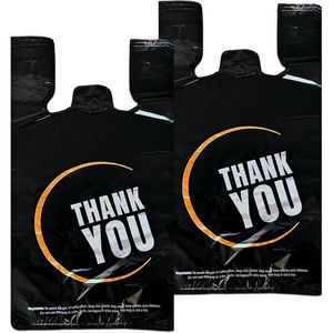 100 Sacchetti di Plastica Neri con Manico per T-Shirt, Ideali per Negozi al Dettaglio e Supermercati - Product Image 1