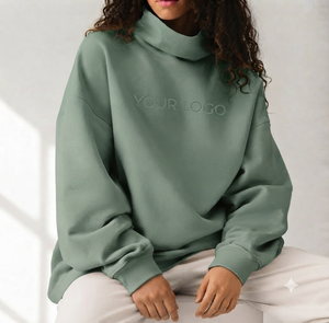 Export Quality Women Oversized Mockneck Sweatshirt <b>Thick</b> <b>Ring</b> Spun Cotton Relaxed Fit Contemporary Fashion Apparel - Product Image 1