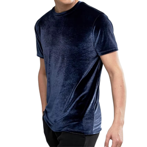 Camiseta de Terciopelo Gris Oscuro de Manga Corta para Hombre, Cuello Redondo, Suave y Transpirable, de Alta Calidad, 280gsm, para Uso Casual - Product Image 3