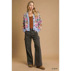 Cárdigan abotonado de punto floral para mujer Umgee - Product Image 2