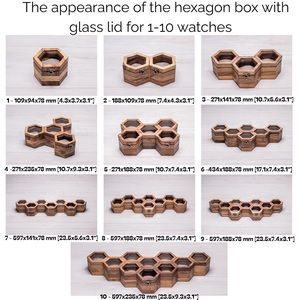 Handmade Hexagon Wooden Watch & Jewelry <b>Display</b> <b>Case</b> with Glass Lid 4-Slot Storage for Watches - Product Image 3