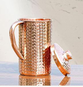 Juego de jarras de cobre para una estética de comedor real y elegante, juego de metal para servir agua con vasos, duradero, reutilizable, para cocina y comedor. - Product Image 4