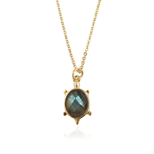 Collier pendentif tortue en labradorite naturelle chatoyante, plaqué or 18 carats, pierre précieuse ovale taillée en losange, bijou délicat superposé pour elle - Product Image 1