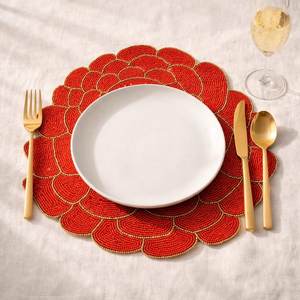 Premium Handmade Eco-Friendly Fibric/Glass Bead Floral Pattern Customizable Luxury <b>Table</b> <b>Placemat</b> Dining Accessory Home Decor - Product Image 2