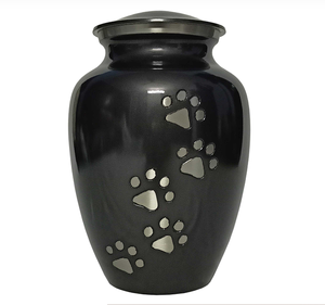 Urnes funéraires AHO, magnifiques urnes européennes en métal gris argenté, écologiques et durables, pour cendres d'animaux, avec empreinte de patte, garantie 3 ans - Product Image 1
