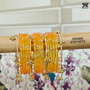 Ensemble de bracelets en or plaqué or jaune cachemiri faits à la main de luxe avec ghungroo, bijoux ethniques traditionnels pour femmes, 16 pièces - Product Image 2