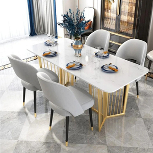 Mesas de Comedor Rectangulares con Tapa de Mármol, Mesa de Comedor de Lujo para 4 Personas, Mesa de Comedor de Metal con Tapa de Mármol Blanco - Product Image 6