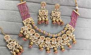 Wholesale PADMAWATI <b>BANGLES</b> High Quality Vintage Copper Gold Plated Crystal Bridal Wedding Jewelry <b>Set</b> Women's Long Mala - Product Image 4