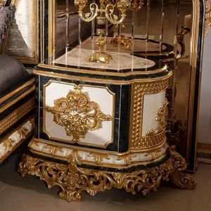 Juego de Dormitorio de Lujo Clásico Nelligan, Color Marfil Dorado, Cabecera Tapizada, Madera de Caoba Sólida Tallada a Mano, Superventas - Product Image 5