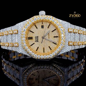 Reloj Unisex de Lujo de Dos Tonos con Incrustaciones de Diamantes Moissanite, Movimiento de Cuarzo ETA, Esfera de 41 mm, Acero Inoxidable, Estilo Hip Hop Personalizado - Product Image 2
