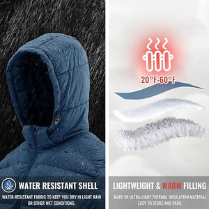 Mens Insulated <b>Lightweight</b> <b>Puffer</b> <b>Jacket</b> Removable Hood Water Resistant Soft Fabric 4 Pocket Elastic Cuffs Adjustable Hem - Product Image 3
