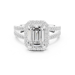Designer Engagement Wedding Anniversary Split Shank Halo Rings 2 CT E VS1 Emerald Cut Lab Grown Diamond 14K Solid Gold Ring - Product Image 6