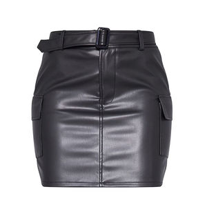 Women Genuine <b>Leather</b> A-Line Leopard Winter Skirt Solid Color Matte Pleated Mini <b>Short</b> Empire Waist Slim Vintage Elegant - Product Image 1