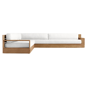 Modern Outdoor <b>U</b>-Shaped Sectional Sofa Furniture Solid Teak Wood Frame Upholstered Soft Cushions All-Weathered Hotel Use - Product Image 4