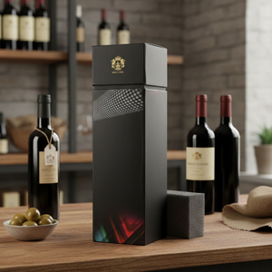 Caja para Botellas Eco Kraft con Laminado Mate y Grabado en Relieve |   Empaque de Cartón para Vino y Aceite con Inserto de Esponja, Empaque para Regalo - Product Image 1