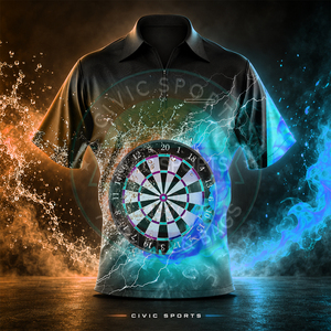 เสื้อดาร์ทสไตล์ล่าสุด ผ้าโพลีเอสเตอร์/คอตตอนคุณภาพสูง พิมพ์ลายโลโก้ทีมด้วยเทคนิคฮีททรานเฟอร์ รับสั่งทำเสื้อดาร์ท - Product Image 2