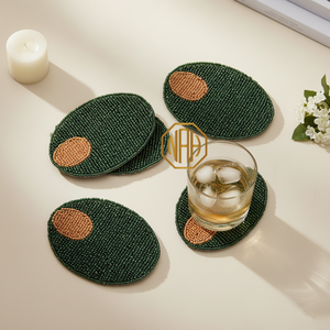 2026 Handmade Double Border <b>Beaded</b> Eco-Friendly Modern 10mm Thick <b>Coaster</b> Sets Customized Color Wedding Table Decor Mats Pads - Product Image 1