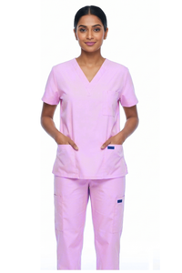 Unisex Soft Eco-Friendly Polyester Spandex Woven 2-Piece Nursing Scrub Set V-Neck Top Pant Cargo Pocket Short Hospital Uniforms - Product Image 4