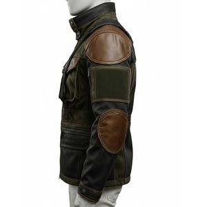 dark green and <b>brown</b> Kuroblade S.T.A.L.K.E.R. cosplay <b>jacket</b> with black detailing and <b>leather</b> patches - Product Image 4