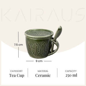 Green Bliss Glazed Ceramic Mug <b>Set</b> of 2 300ml Capacity <b>Microwave</b> Safe Heart and Fruits Pattern for Coffee and Tea - Product Image 3